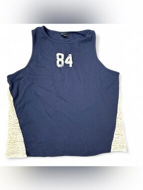 Womens Navy Tank Top with '84' Graphic and Lace
